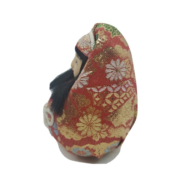 Japanese Daruma Hime Doll Wedding Painted Face Bride Wobbly Red Asian Metallic - Picture 3 of 9